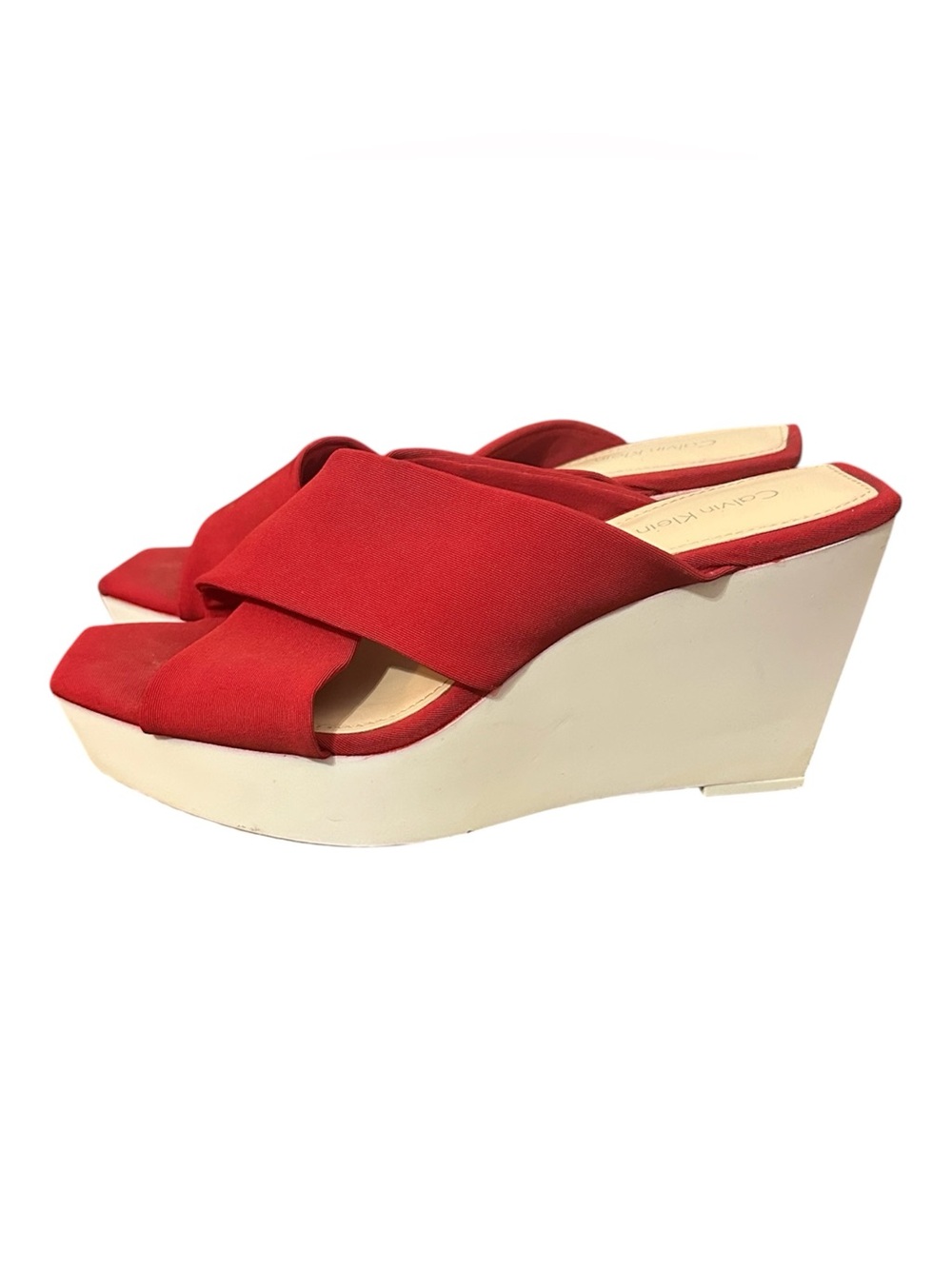Calvin Klein Red Crisscross Open-Toe Slide Mules - Picture 3 of 6